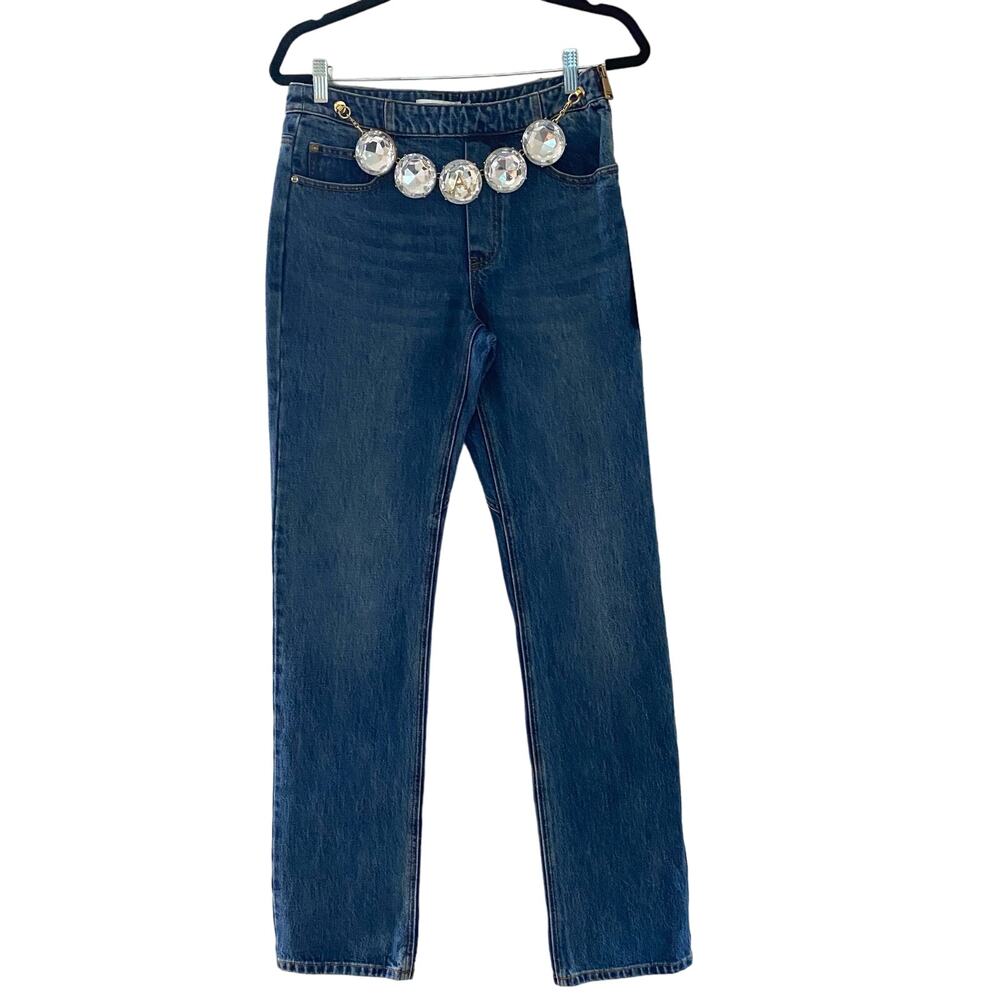 NEW Area Jumbo Crystal Dark Wash Blue Jeans Crystal belt sz 28